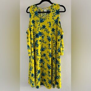 Masseys Yellow Floral Cold-Shoulder Midi Dress with Blue Print